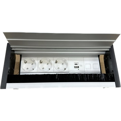 Perfil de empotrar en mesa CON TAPA BLANCO para 7 MEC de 45x45 útiles