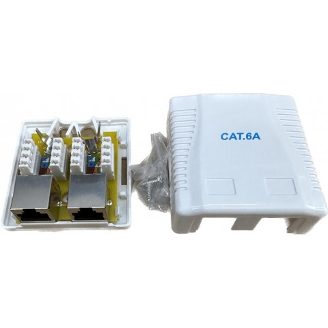 Roseta de Superficie sal. Lateral CON 2 RJ-45 CAT6A FTP tipo 110