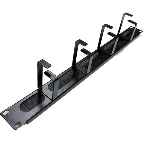 Pasahilos 19" x 1U x 4 Ganchos Metal + Cepillo Alt. 70mm (Negro)