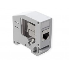 Adaptador de Carril DIN PLASTICO a 180º para 1 RJ45 Keystone + Tapa lateral