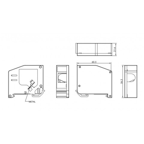 Adaptador de Carril DIN PLASTICO a 180º para 1 RJ45 Keystone + Tapa lateral