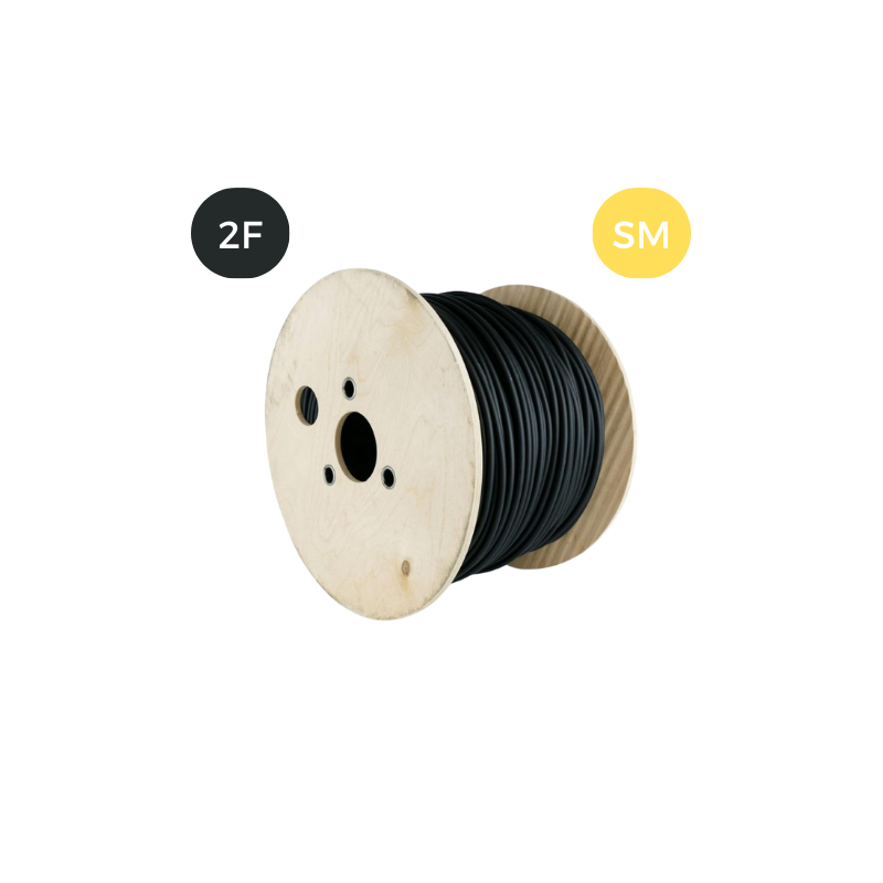 Cable F.O. SM de 2 Fibras 9/125 PLANA según ICT-2 Interior/Exterior G657 Diel. LSZH Negra. Bobina de 2.000 metros