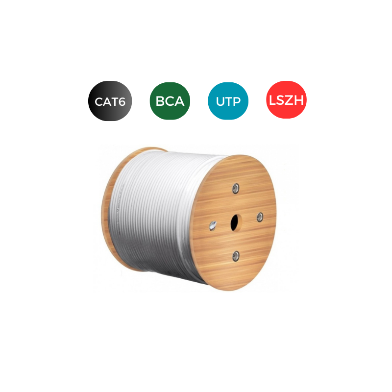 Cable CAT6. UTP LSZH Cobre Puro Bca RIGIDO Bobina 500 mts. BLANCO