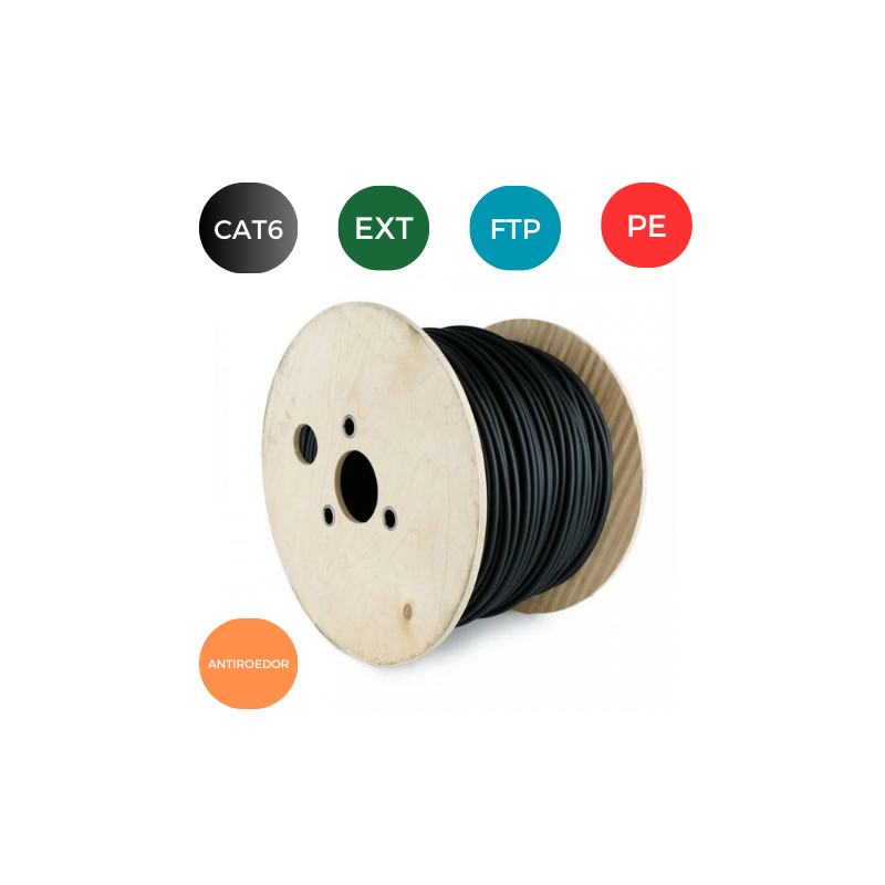 Cable CAT6. FTP EXTERIOR ANTIROEDOR PE RIGIDO Bobina 500 mts Negro