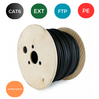 Cable CAT6. FTP EXTERIOR ANTIROEDOR PE RIGIDO Bobina 500 mts Negro