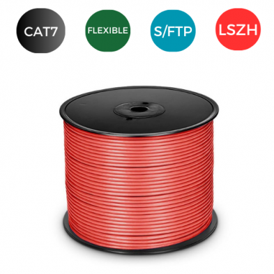 Cable CAT7 S/FTP LSZH FLEXIBLE ROJO. Bobina de 500 metros