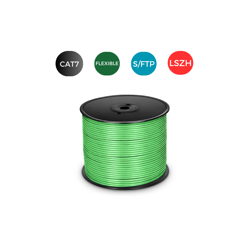 Cable CAT7 S/FTP LSZH FLEXIBLE VERDE. Bobina de 500 metros