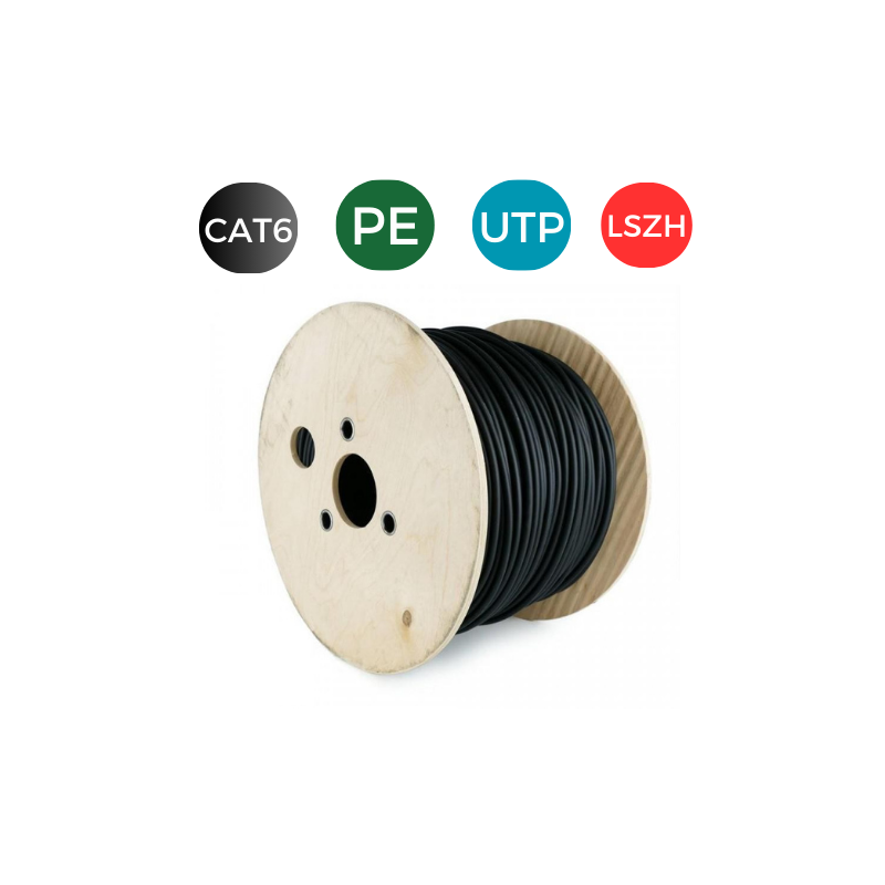 Cable CAT6. UTP EXTERIOR Cobre PE RIGIDO Fca. Bobina 500 mts NEGRO