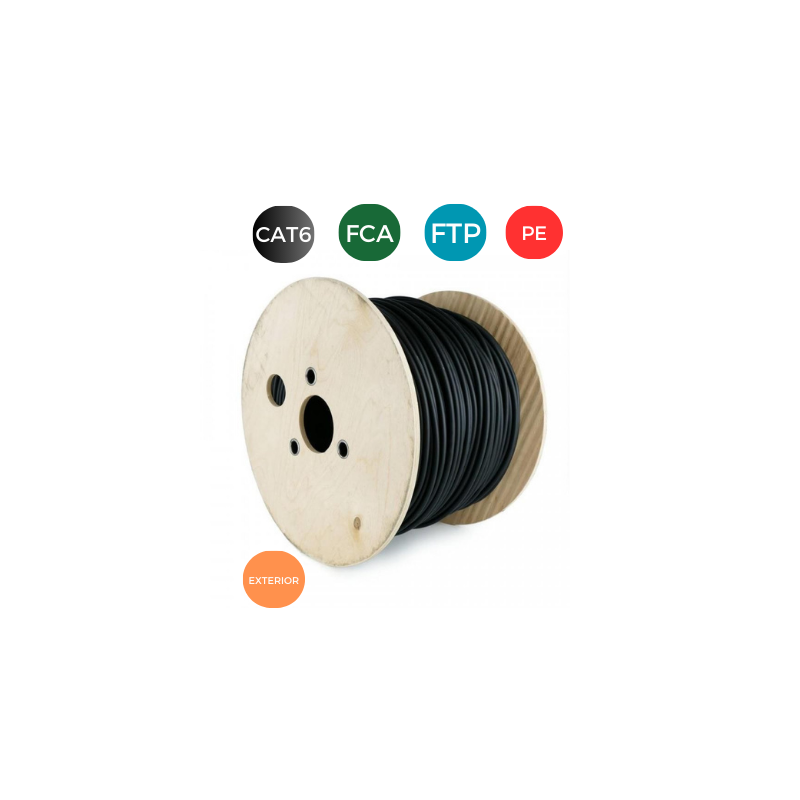 Cable CAT6. FTP EXTERIOR PE RIGIDO Bobina 500 mtrs Negro