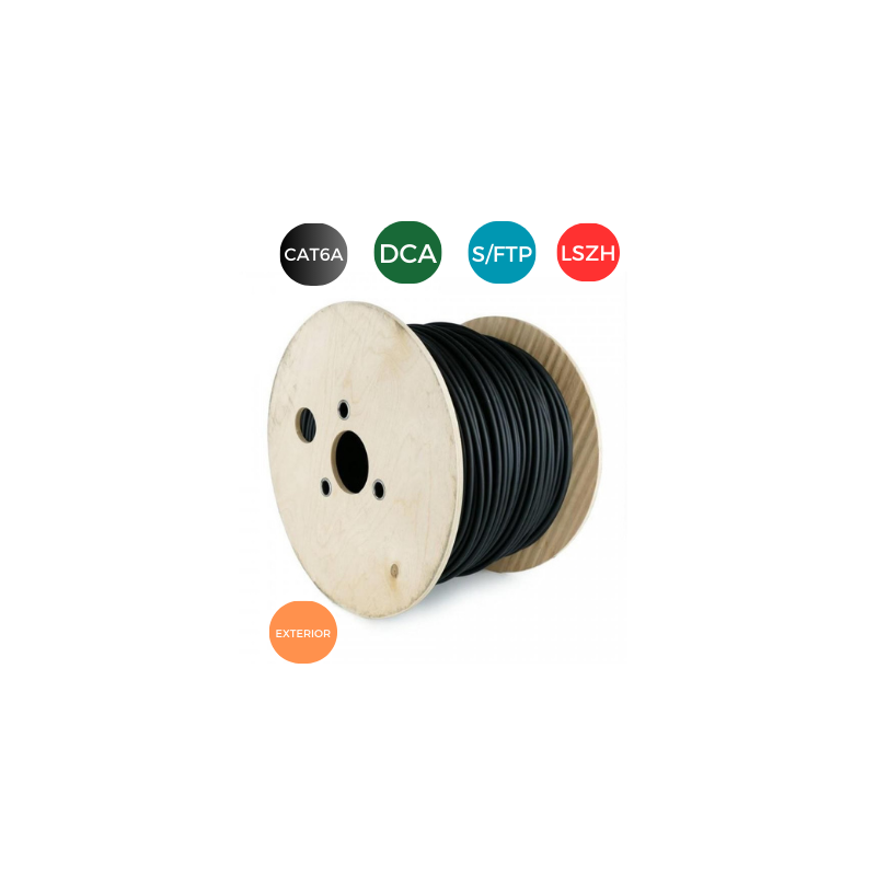 Cable CAT6A. S/FTP RIGIDO EXTERIOR Dca Doble capa. Bobina de 500 metros