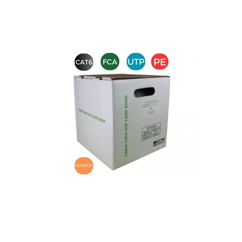 Cable CAT6. UTP EXTERIOR Cobre PE RIGIDO Fca. Caja 305 mts Negro