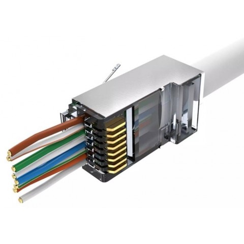 Conector RJ-45 MACHO CAT6A FTP Hilo Pasante. Cantidad mínima. Bolsa de 100 unid.