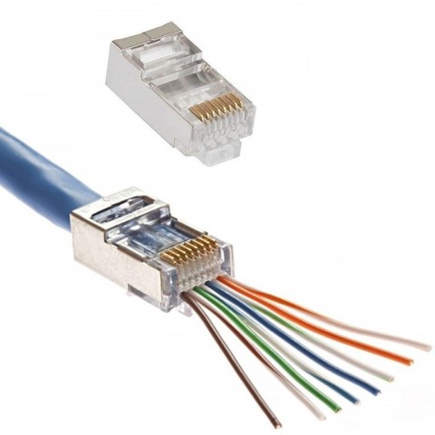 Conector RJ-45 MACHO CAT6A FTP Hilo Pasante. Cantidad mínima. Bolsa de 100 unid.