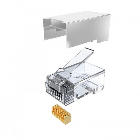 Conector RJ-45 MACHO CAT6A FTP Hilo Pasante. Cantidad mínima. Bolsa de 100 unid.