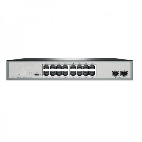 Switch 16 Puertos GIGABIT para RACK 19" 10/100/1000 Mbps + 2 SFP Giga