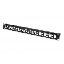 Panel 19" x 1U VACIO 24 Keystone UTP/FTP ESCALONADO con Pasahilos Trasero de Aluminio y toma de tierra