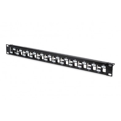 Panel 19" x 1U VACIO 24 Keystone UTP/FTP ESCALONADO con Pasahilos Trasero de Aluminio y toma de tierra