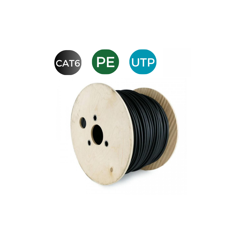 Cable CAT6. UTP EXTERIOR Cobre PE RIGIDO Fca. Bobina 500 mts NEGRO