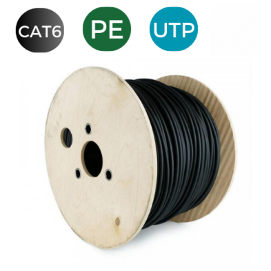 Cable CAT6. UTP EXTERIOR Cobre PE RIGIDO Fca. Bobina 500 mts NEGRO