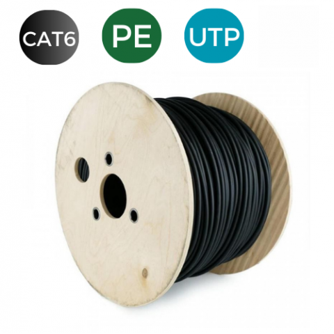 Cable CAT6. UTP EXTERIOR Cobre PE RIGIDO Fca. Bobina 500 mts NEGRO