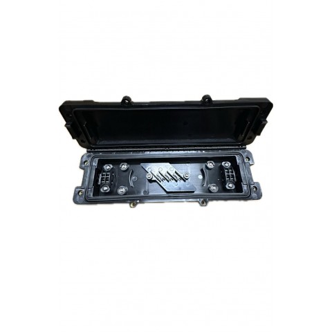 Caja empalme IP-68 Horizontal F.O. para 12 fusiones y derivación. Puertos 4 (2x2) max 10mm. Tamaño 300x115x38 mm