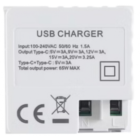Modulo 45x45 con 2 Cargadores USB C+C (65W). Blanco/4