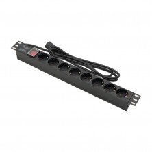 Regletero de 19" x 1U x 8 shuckos CON Interruptor con toma IEC C14 de alimentación
