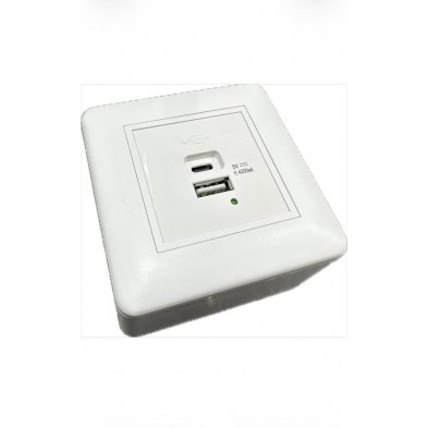 KIT Caja superficie 80x80 + Marco de superficie 45x45 + 1 unid. placa con 2 Cargadores USB A+C (5V/4.2A).