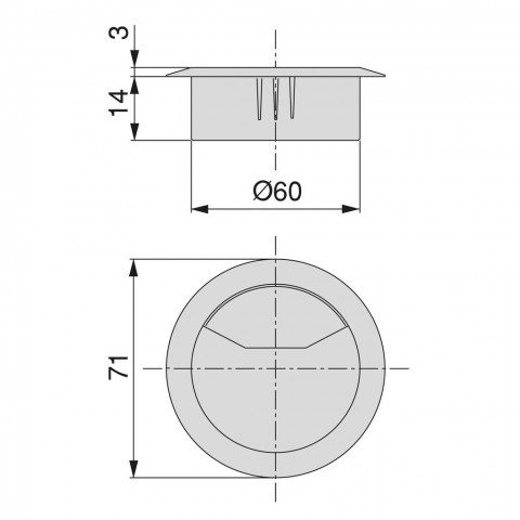 Pasacable para mesa o suelo 60x70 H22 - ABS. BLANCO