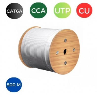 Cable CAT6A. UTP LSZH CPR Cca RIGIDO. Bobina 500 metros. VERDE LIMA