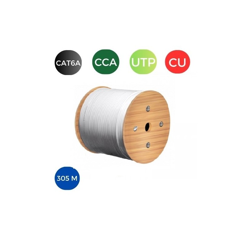 Cable CAT6A. UTP LSZH CPR Cca RIGIDO. Bobina 305 metros. VERDE LIMA