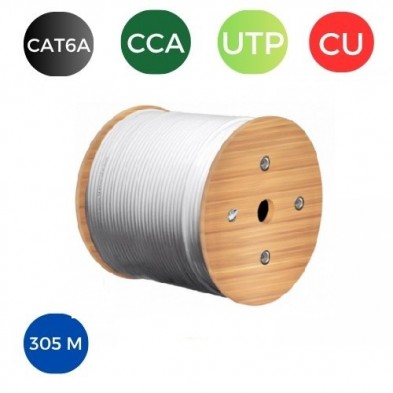 Cable CAT6A. UTP LSZH CPR Cca RIGIDO. Bobina 305 metros. VERDE LIMA