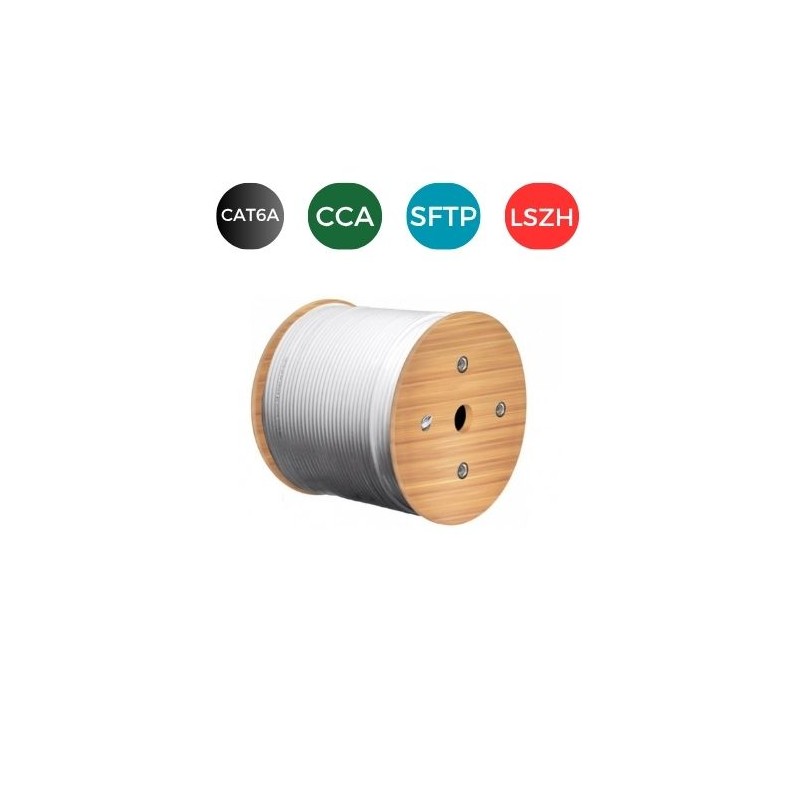 Cable CAT6A. S/FTP LSZH Cobre Puro RIGIDO CPR Cca. Bobina de 500 metros. VERDE LIMA