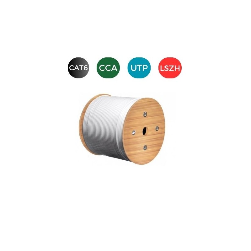Cable CAT6. UTP LSZH Cobre Puro CCA RIGIDO Bobina 305 mts. VERDE LIMA