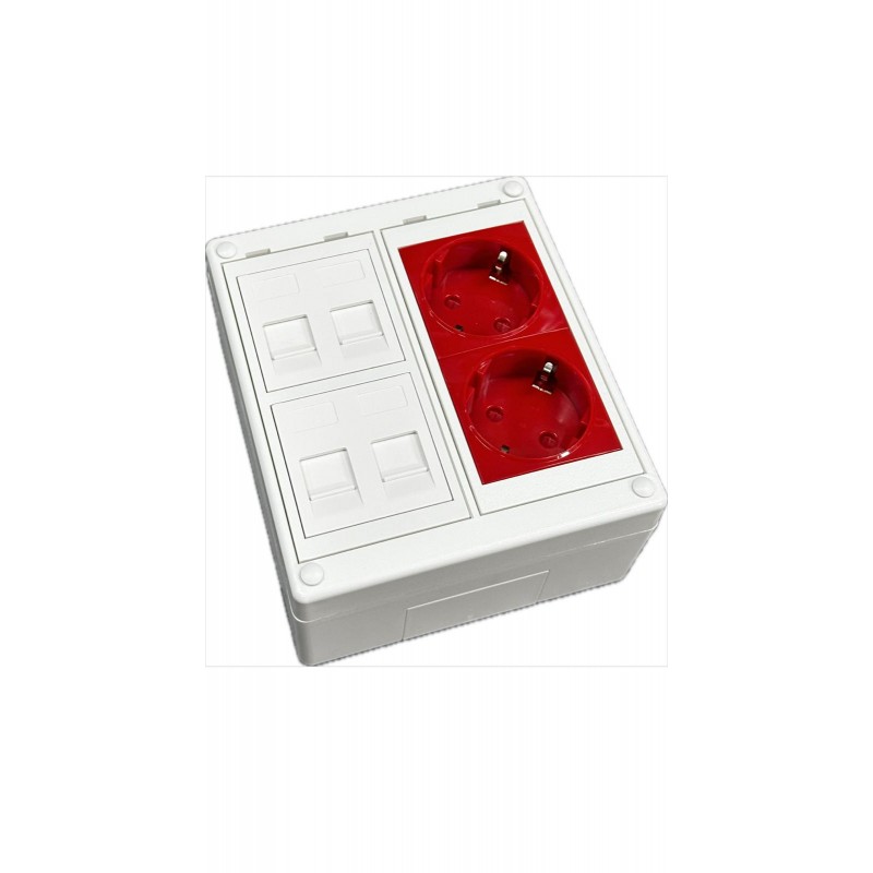 KIT Caja de mecanismos de 2 elementos CON 1 unid. shucko doble sin led ROJO + Placa adaptadora + 2 unid. placas para 2RJ45