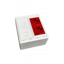KIT Caja de mecanismos de 2 elementos CON 1 unid. shucko doble sin led ROJO + Placa adaptadora + 2 unid. placa para 1 RJ45