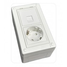 KIT Caja de mecanismos de 1 elemento CON 1 unid. shucko BLANCO + Placa adaptadora + 1 unid. placa de 45x45 para 1 RJ45