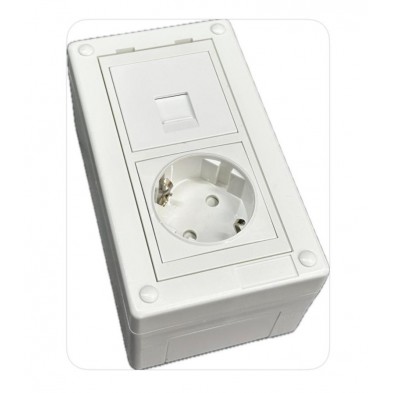 KIT Caja de mecanismos de 1 elemento CON 1 unid. shucko BLANCO + Placa adaptadora + 1 unid. placa de 45x45 para 1 RJ45