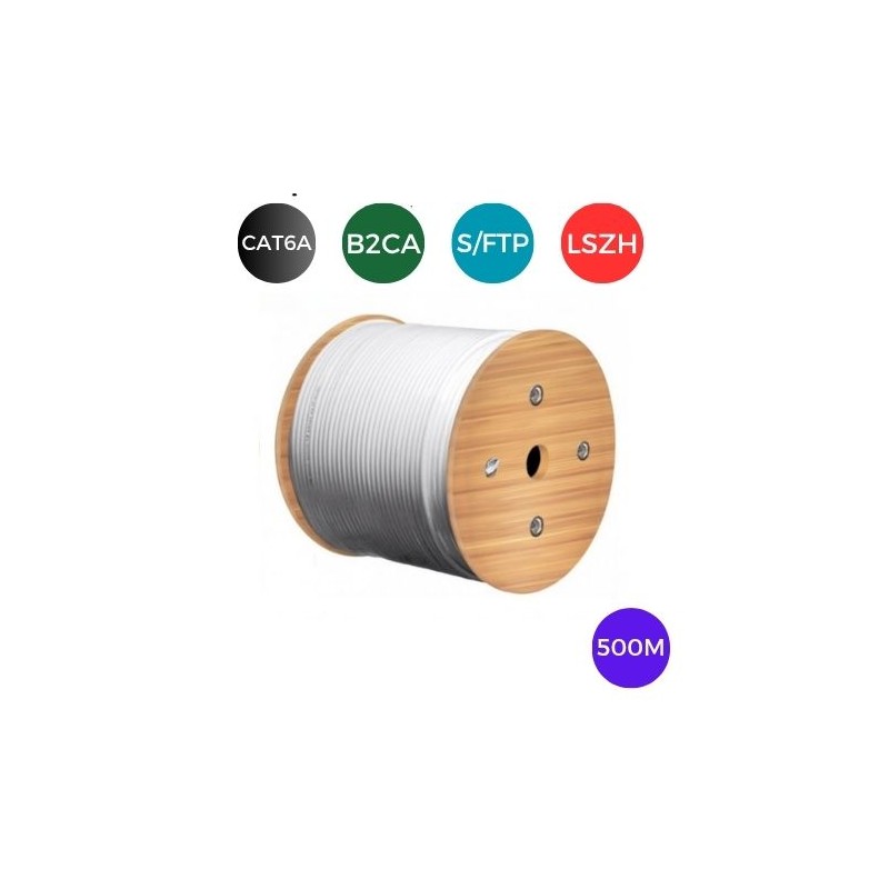 Cable CAT6A. S/FTP LSZH Cobre Puro RIGIDO CPR B2ca. Bobina de 500 metros