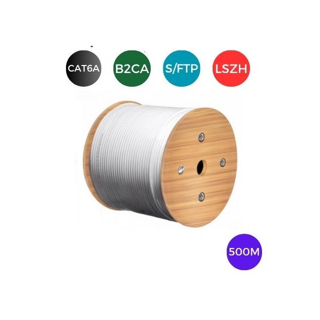 Cable CAT6A. S/FTP LSZH Cobre Puro RIGIDO CPR B2ca. Bobina de 500 metros