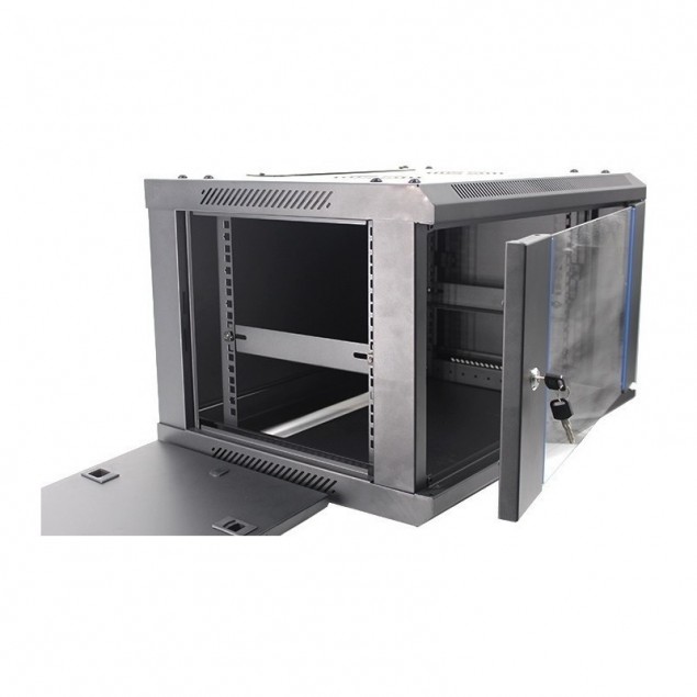 RACK Mural de 19" x 9U x 450. Laterales desmontables. Color Negro
