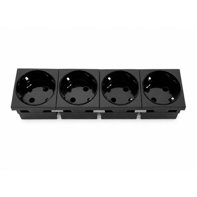 Schuko CUADRUPLE con proteccion para PERFIL PLUS. (NEGRO)