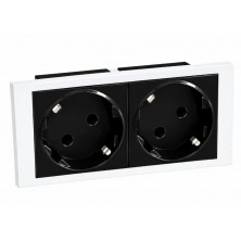 Schuko doble SIN piloto para CAJA mecanismos (NEGRO)