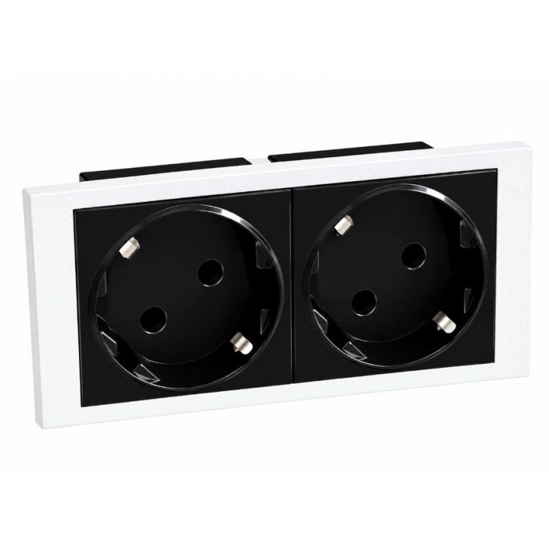 Schuko doble SIN piloto para CAJA mecanismos (NEGRO)