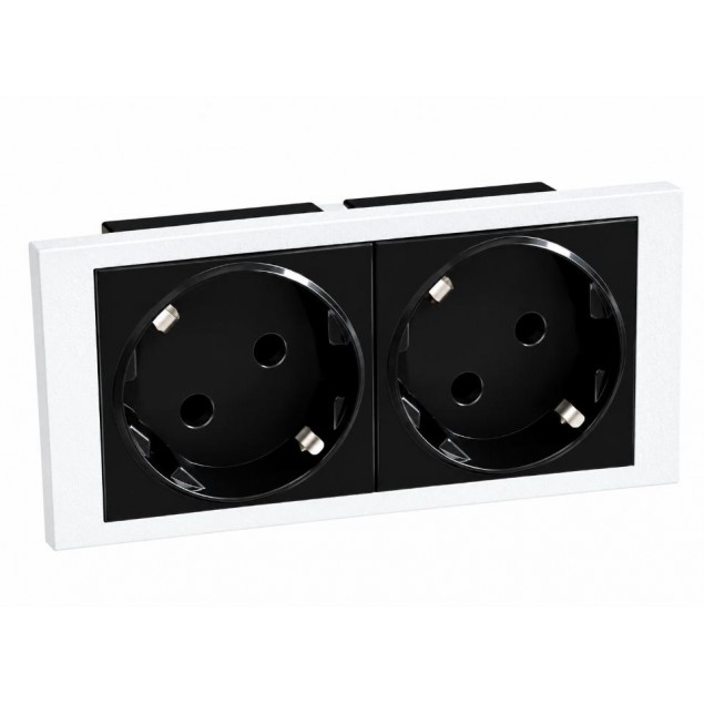 Schuko doble SIN piloto para CAJA mecanismos (NEGRO)