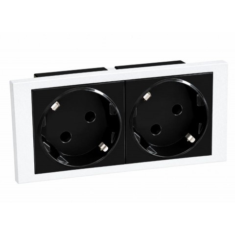 Schuko doble SIN piloto para CAJA mecanismos (NEGRO)