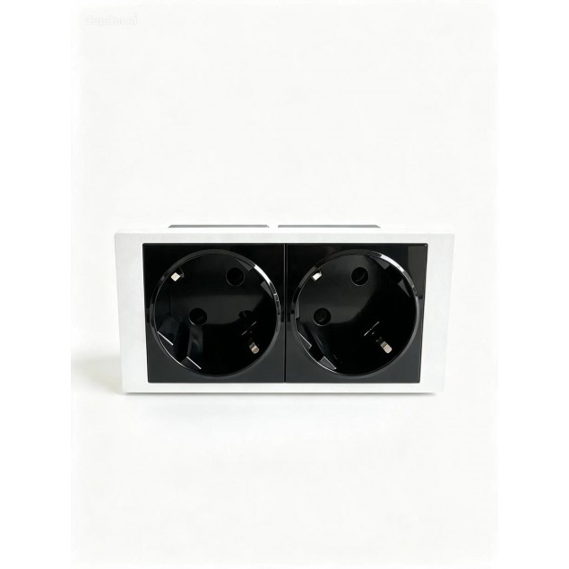 Schuko doble SIN piloto para CAJA mecanismos (NEGRO)