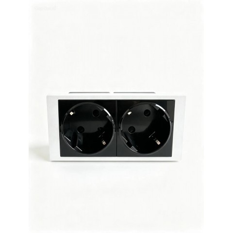 Schuko doble SIN piloto para CAJA mecanismos (NEGRO)