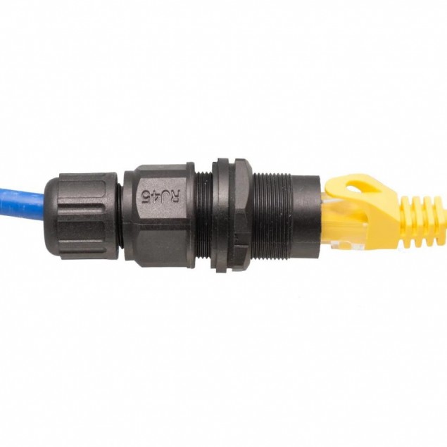 Adaptador RJ-45 H-H CAT6A FTP para EMPOTRAR con rosca + tapa