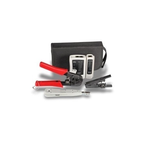 KIT con bolsa de Herramientas con Tester, Crimpadora RJ11/RJ45, Herramienta LSA y Pelacables